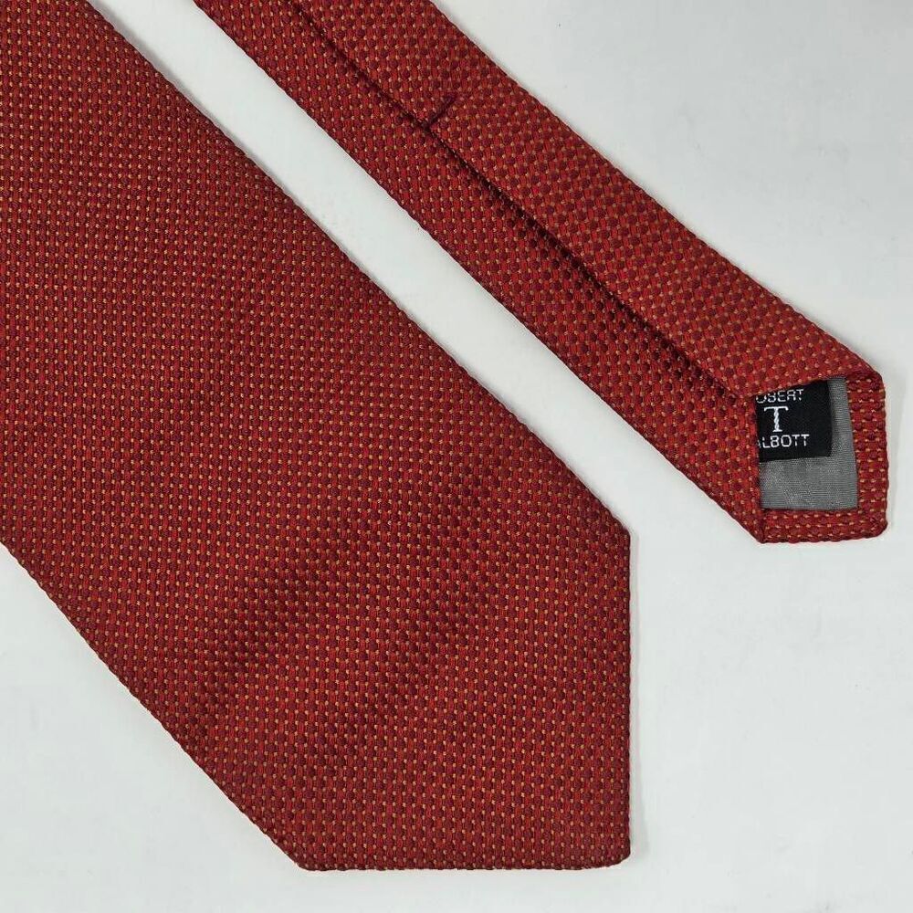 ROBERT TALBOTT SILK TIE RED YELLOW WOVEN TEXTURED SATIN 4" X 58"
